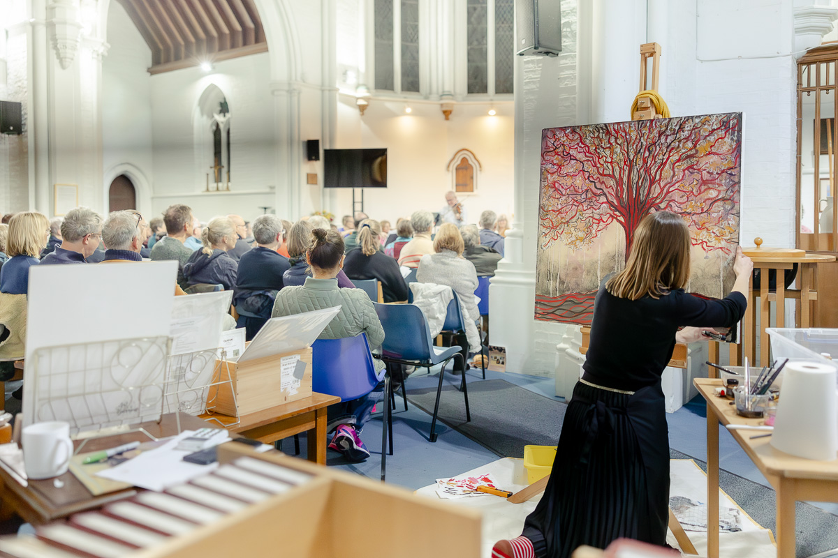 Laura Pearson-Clark Live Paints Steve Bingham's Four Seasons at St Luke's Cambridge