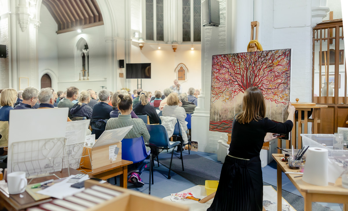 Laura Pearson-Clark Live Paints Steve Bingham's Four Seasons at St Luke's Cambridge