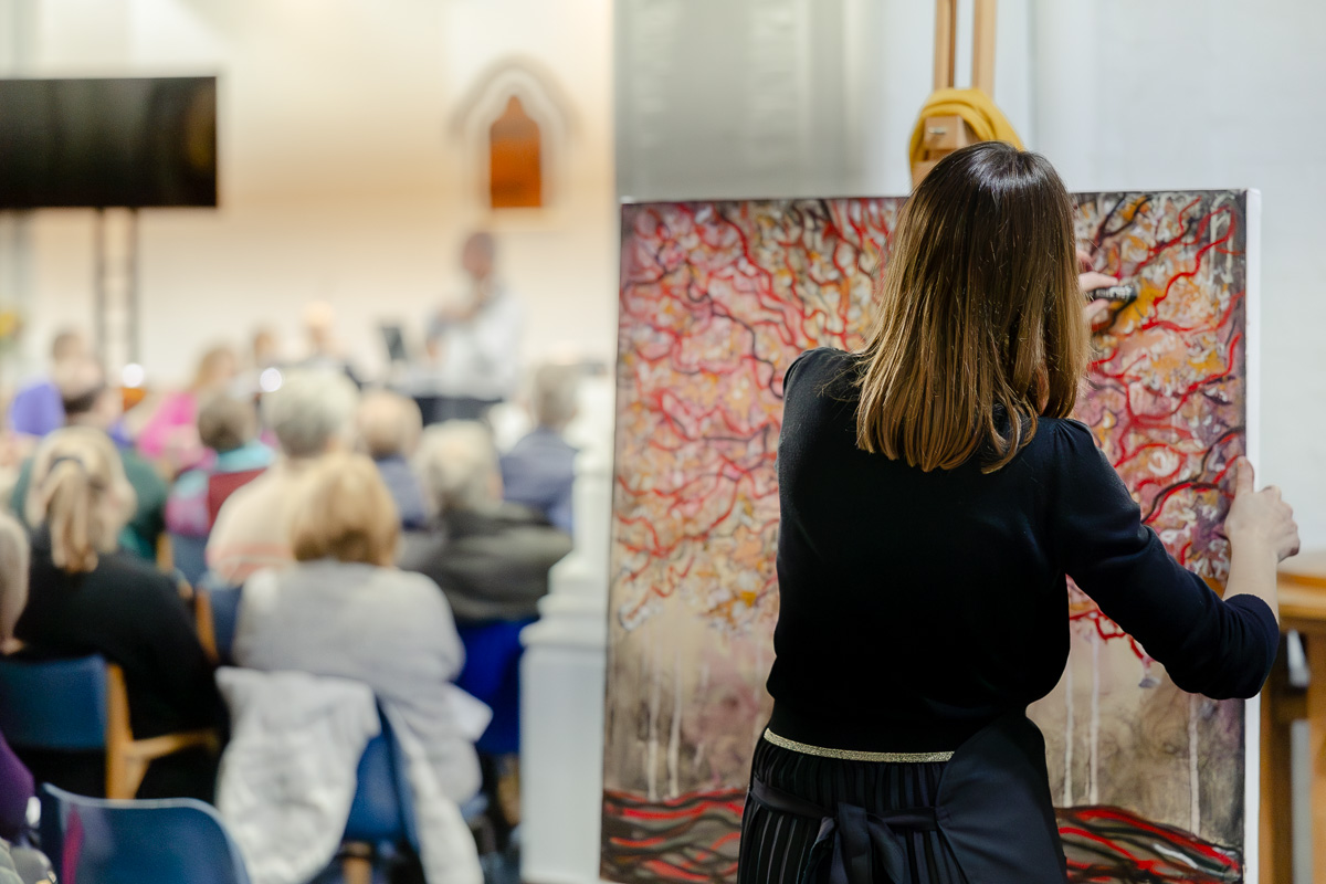 Laura Pearson-Clark Live Paints Steve Bingham's Four Seasons at St Luke's Cambridge