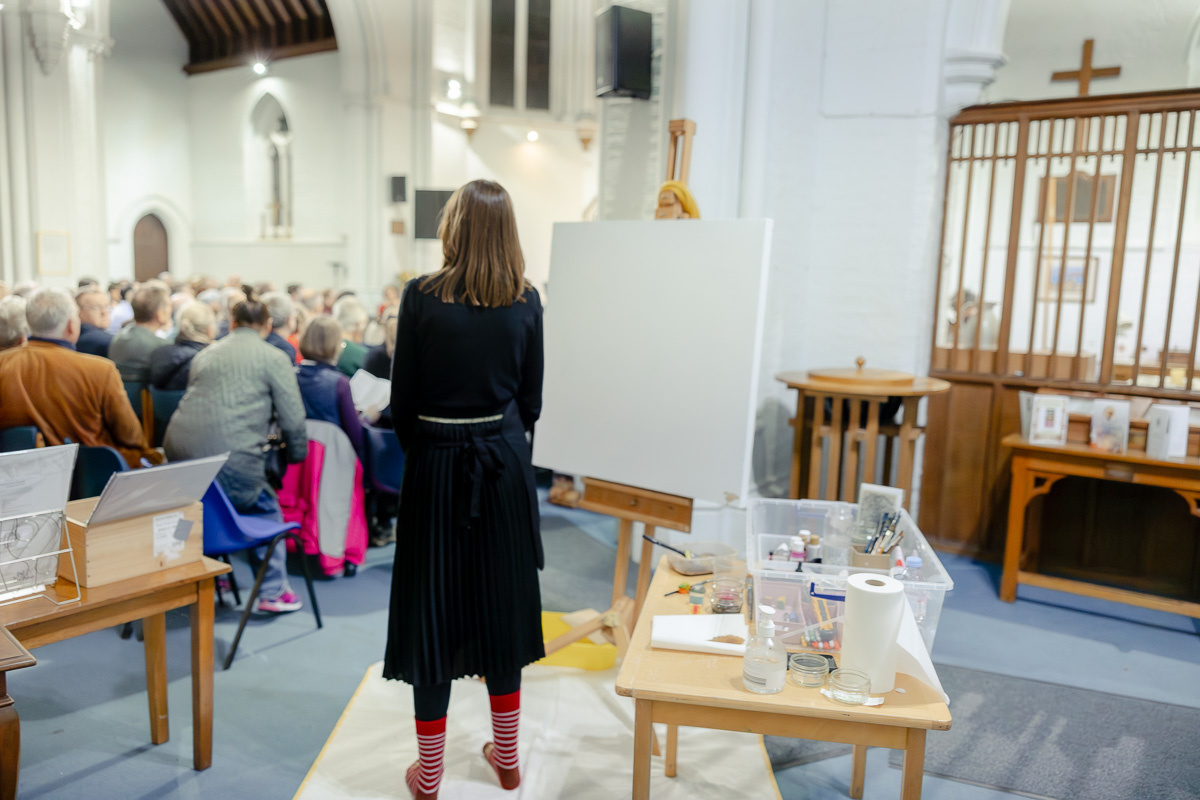 Laura Pearson-Clark Live Paints Steve Bingham's Four Seasons at St Luke's Cambridge