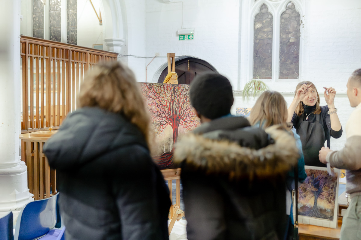 Laura Pearson-Clark Live Paints Steve Bingham's Four Seasons at St Luke's Cambridge