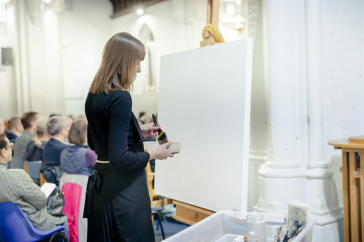 Laura Pearson-Clark Live Paints Steve Bingham's Four Seasons at St Luke's Cambridge