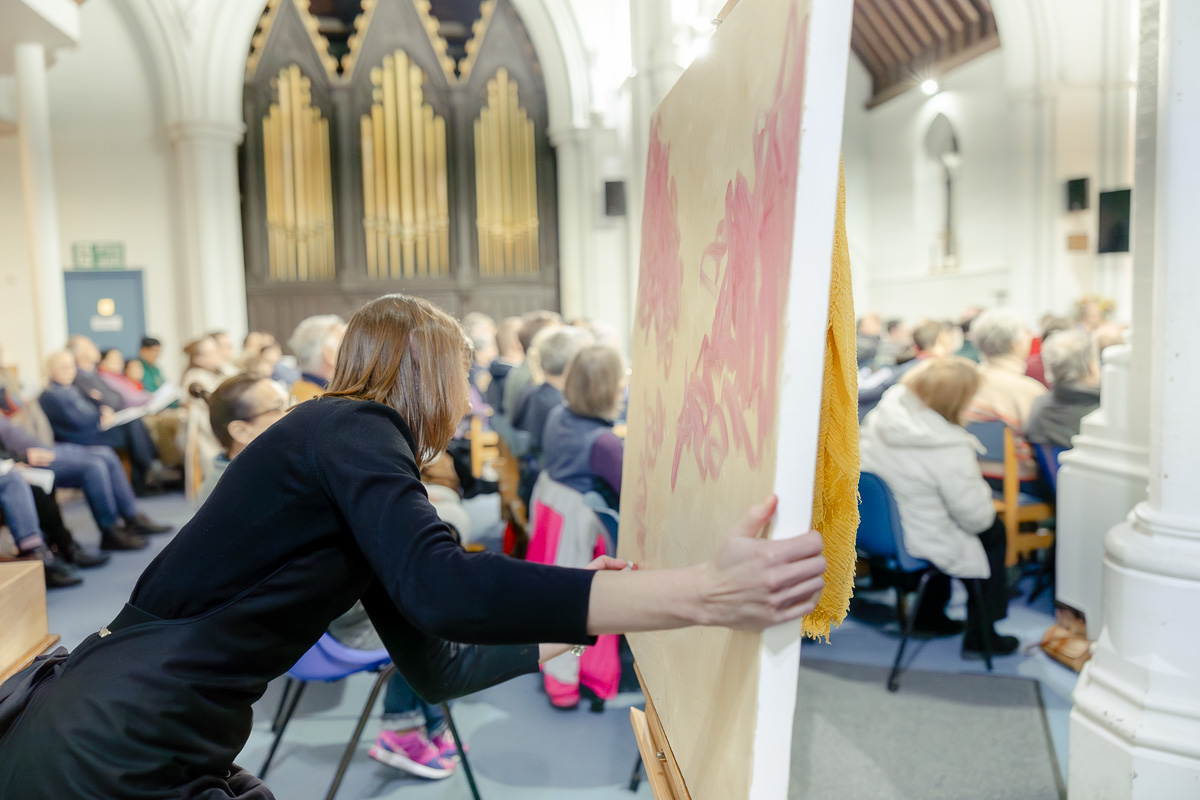 Laura Pearson-Clark Live Paints Steve Bingham's Four Seasons at St Luke's Cambridge