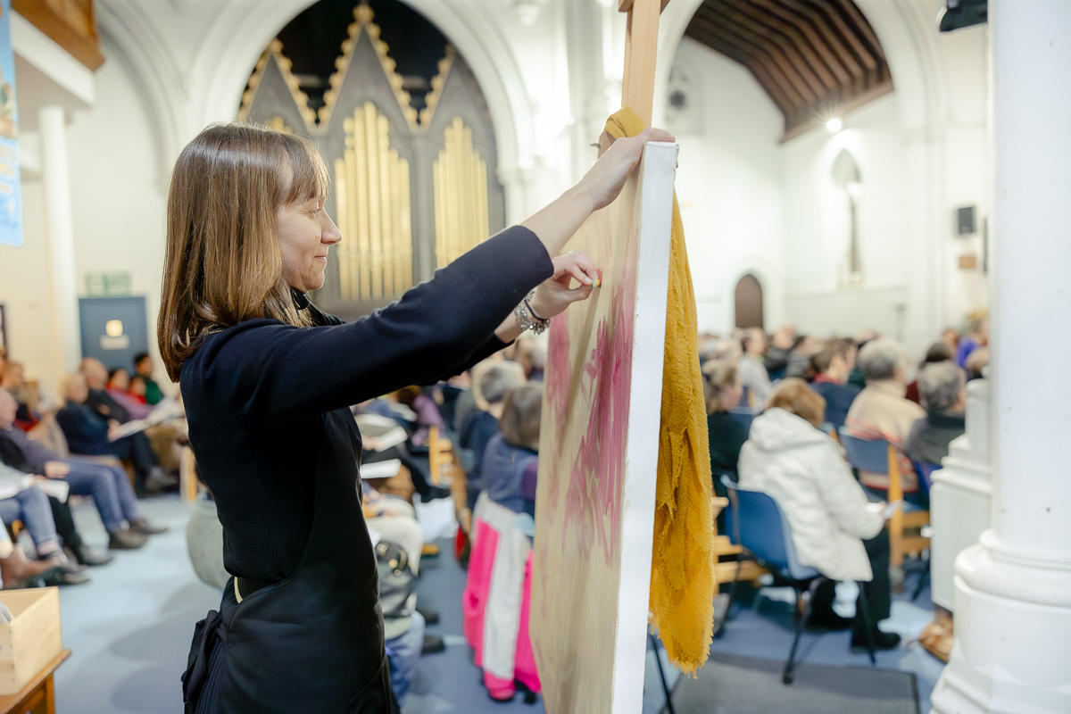 Laura Pearson-Clark Live Paints Steve Bingham's Four Seasons at St Luke's Cambridge