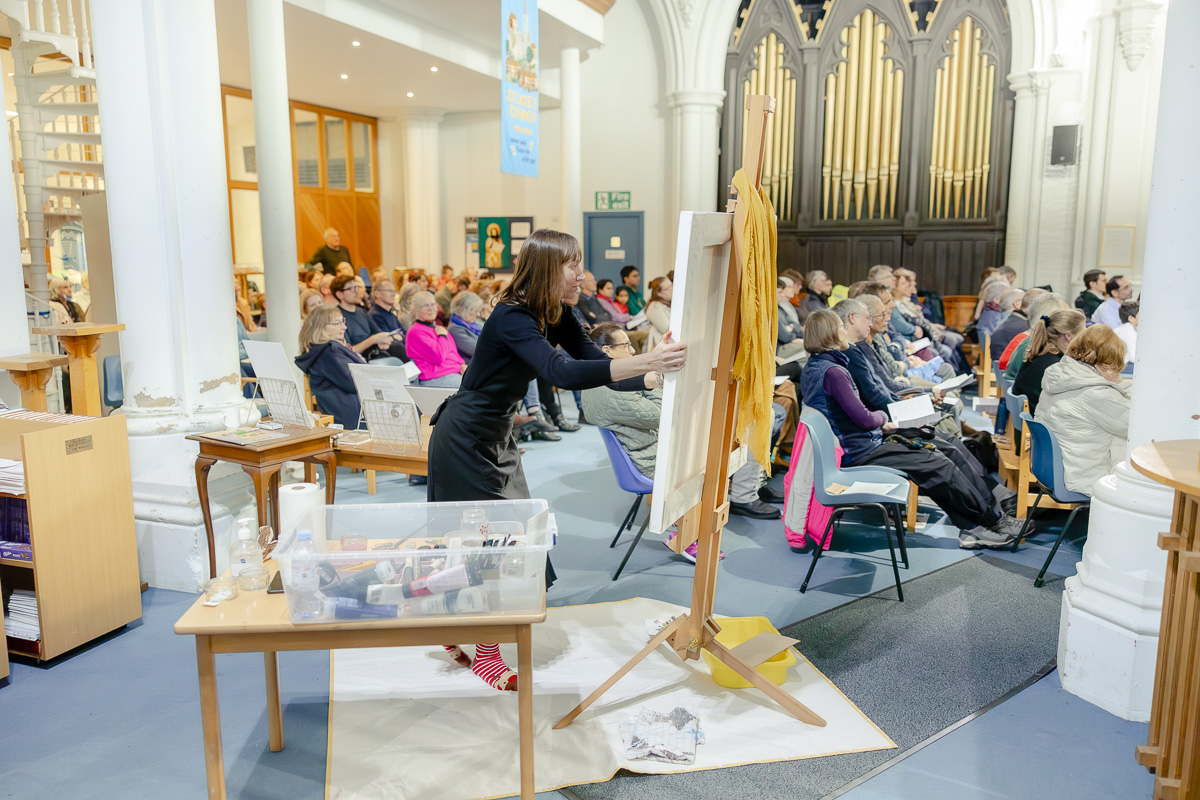 Laura Pearson-Clark Live Paints Steve Bingham's Four Seasons at St Luke's Cambridge