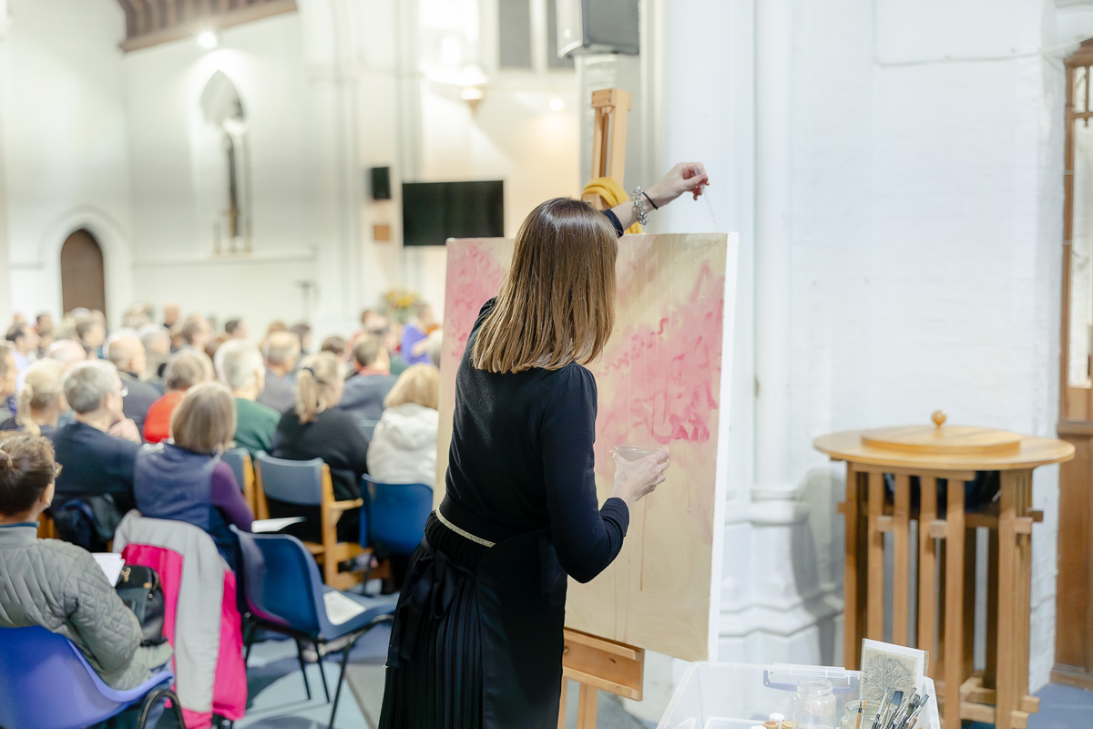 Laura Pearson-Clark Live Paints Steve Bingham's Four Seasons at St Luke's Cambridge