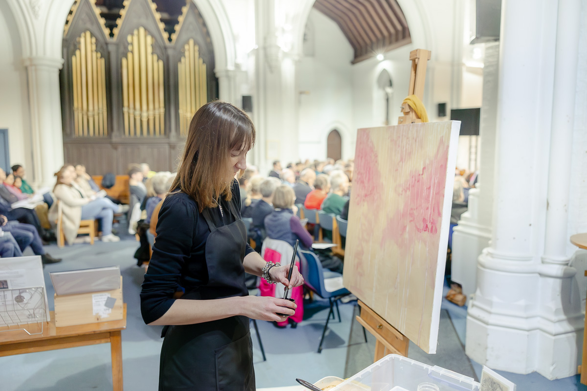 Laura Pearson-Clark Live Paints Steve Bingham's Four Seasons at St Luke's Cambridge