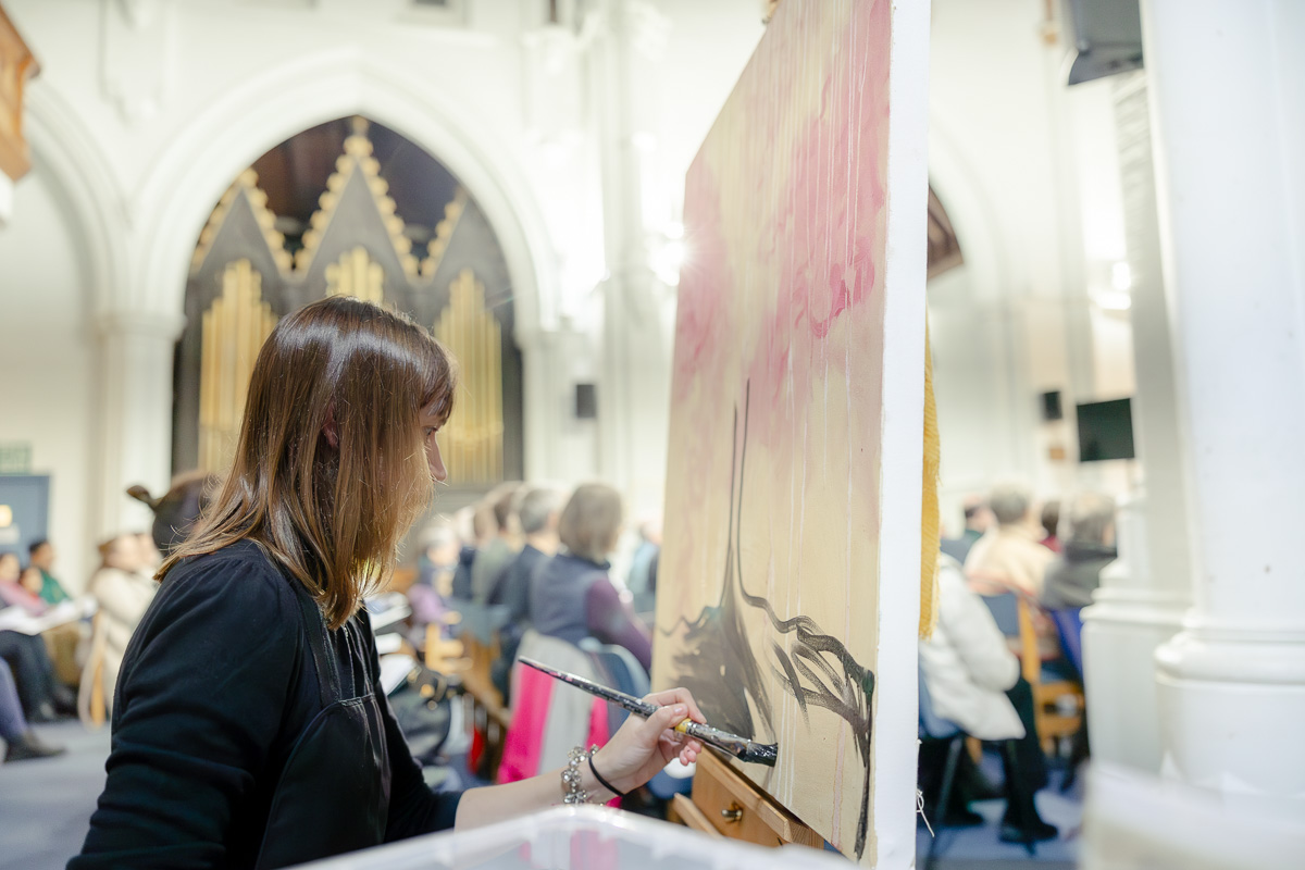 Laura Pearson-Clark Live Paints Steve Bingham's Four Seasons at St Luke's Cambridge