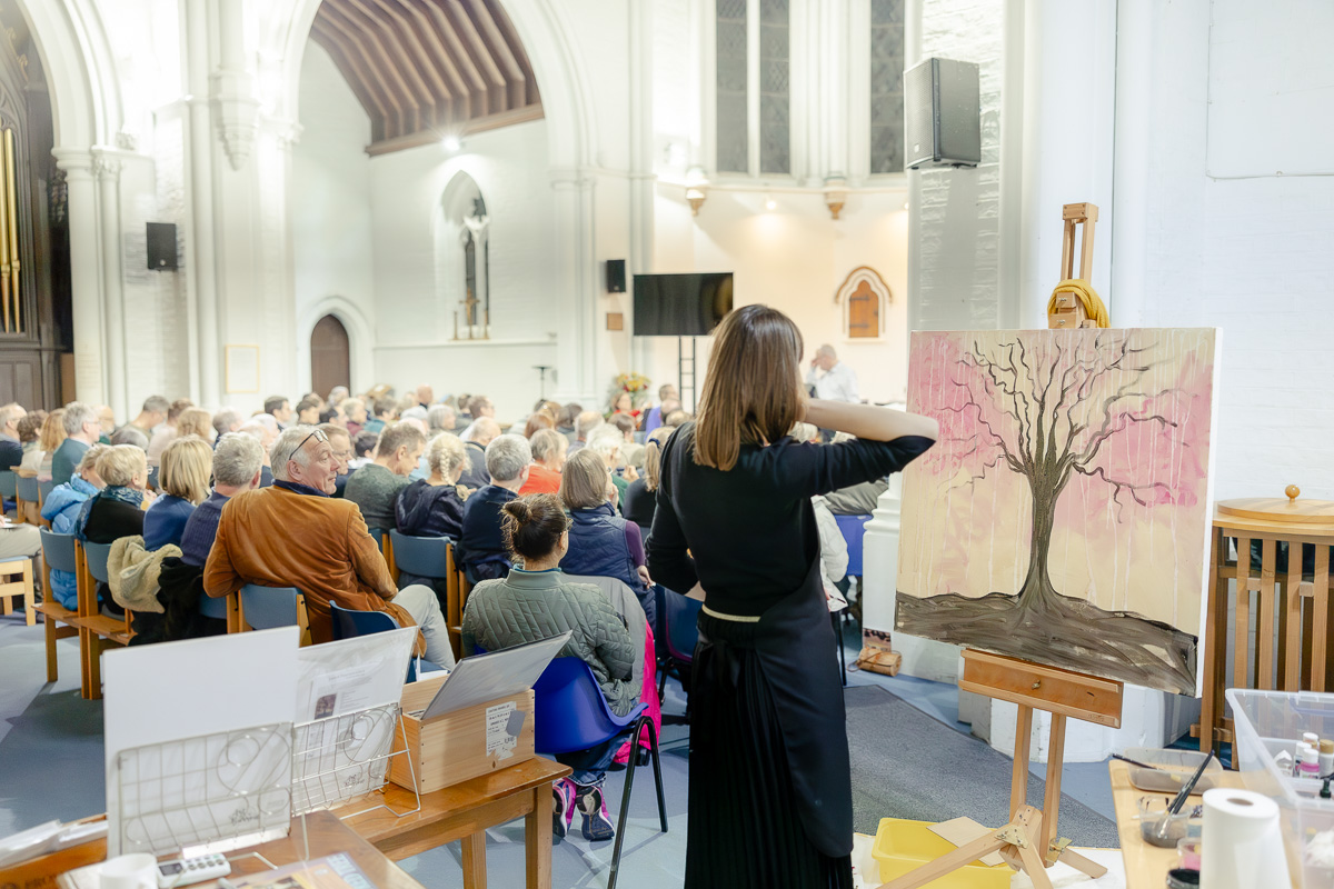 Laura Pearson-Clark Live Paints Steve Bingham's Four Seasons at St Luke's Cambridge