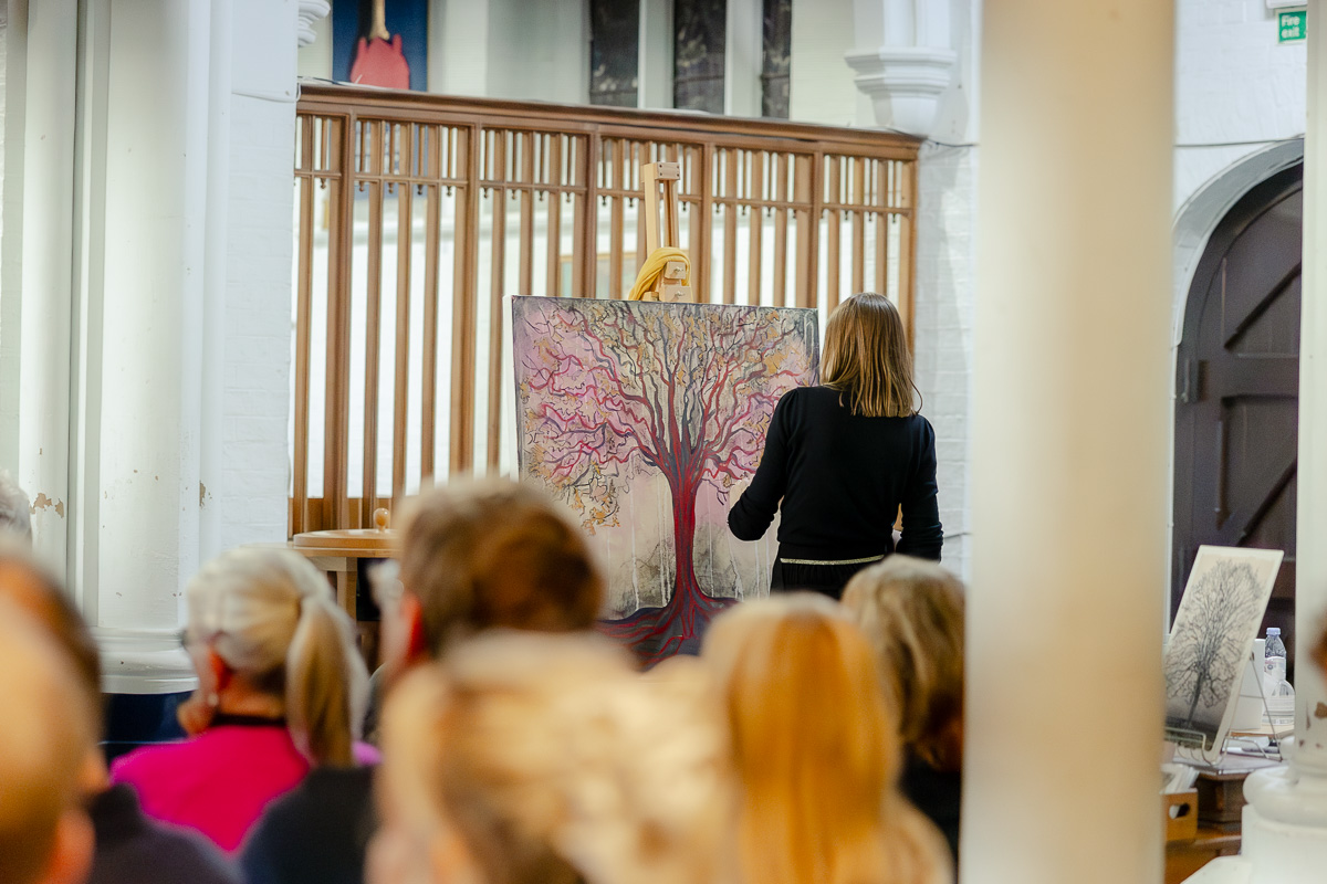 Laura Pearson-Clark Live Paints Steve Bingham's Four Seasons at St Luke's Cambridge